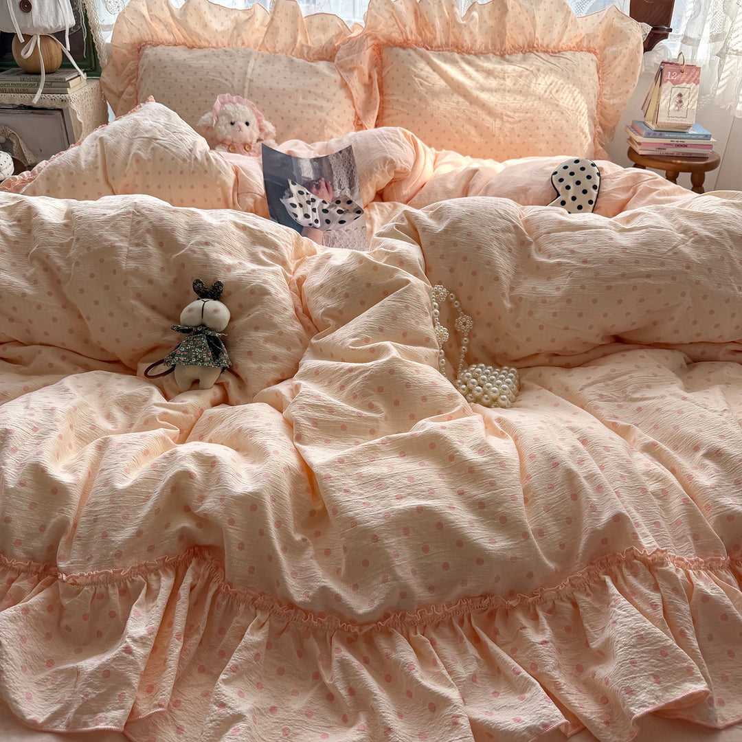 Ruffled Polka Dot Duvet Cover Set