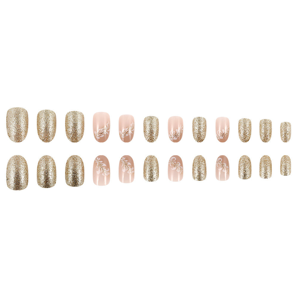 Elegant Floral Glitter Press-On Nails Stornfield