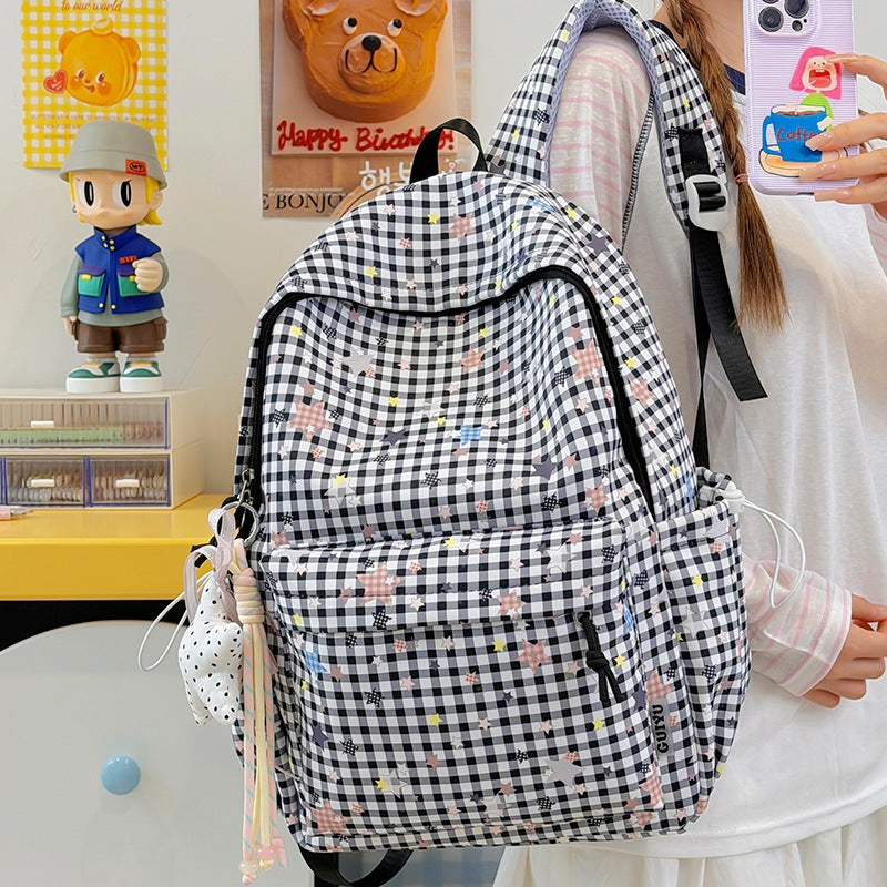 Stylish Checked Star-Patterned Backpack Stornfield