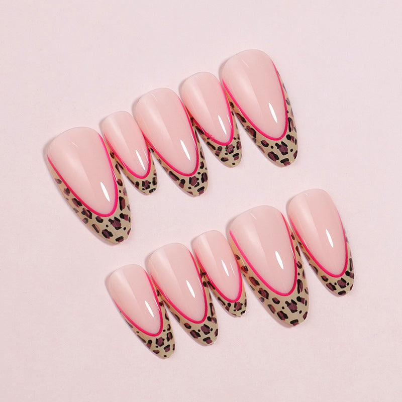 Artistic Stiletto Press-On Nail Set with Leopard Print Accents Stornfield