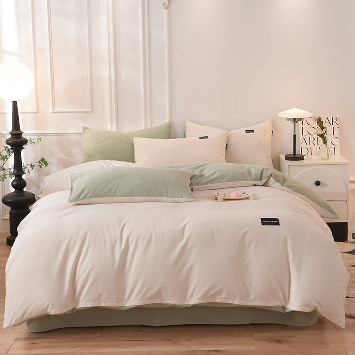 Breathable Reversible Cotton Duvet Cover Set with Pillowcases