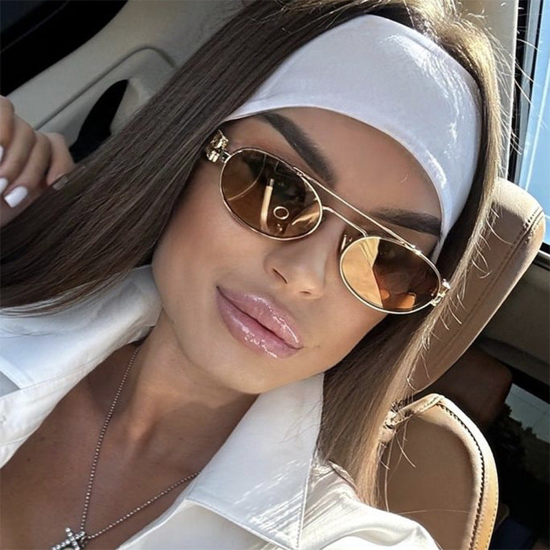 Women's elegant oval sunglasses with luxurious metal frame Stornfield