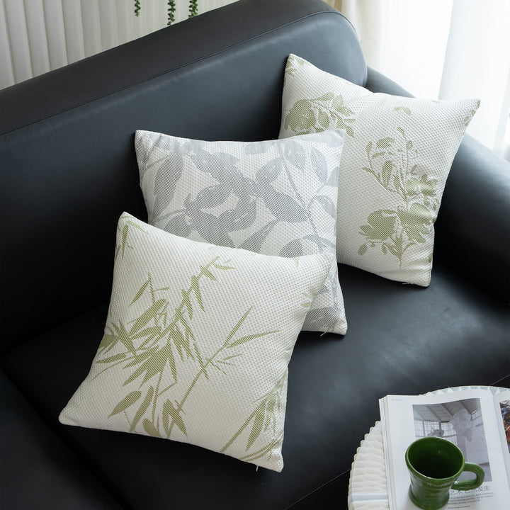 Jacquard pillowcase with textured waffle weave and delicate leaf pattern Stornfield