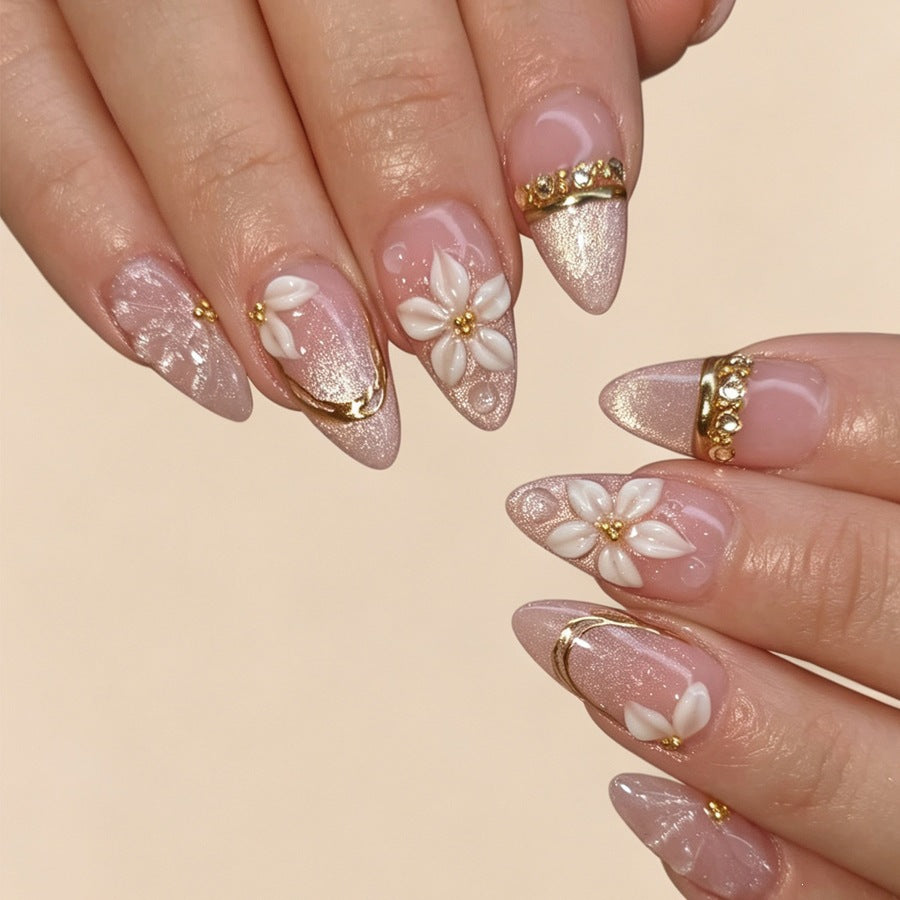 Elegant artificial nail set with floral and glitter elements Stornfield