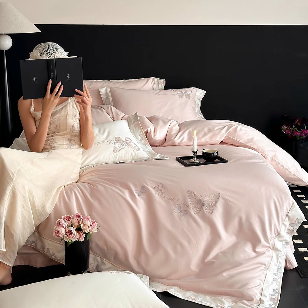 Embroidered Butterfly Cotton-Sateen Duvet Cover Set