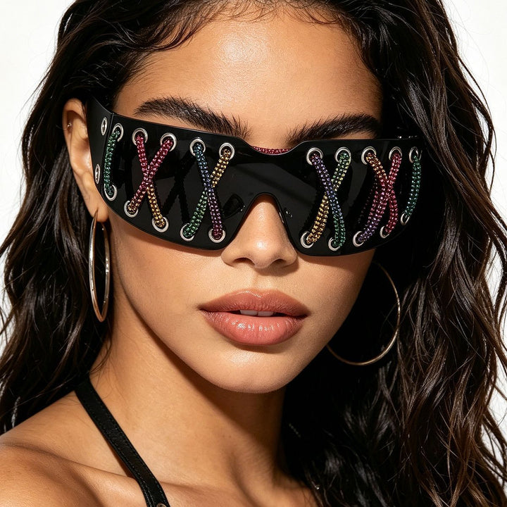 Women futuristic design sunglasses with unique decor Stornfield