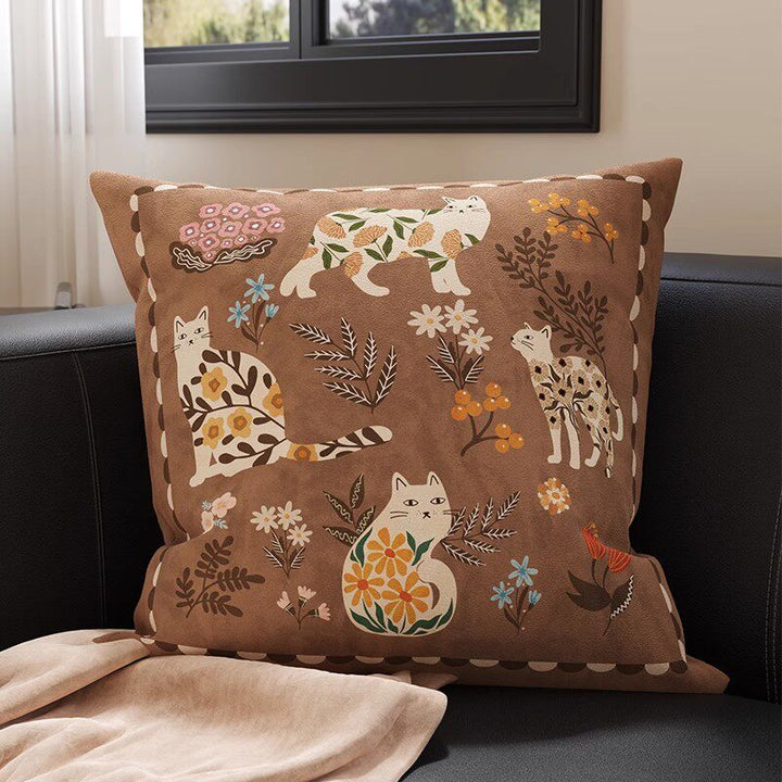 Botanical Sketch Velvet Square Throw Pillow Cover with Zebra-Trim Hidden Zipper