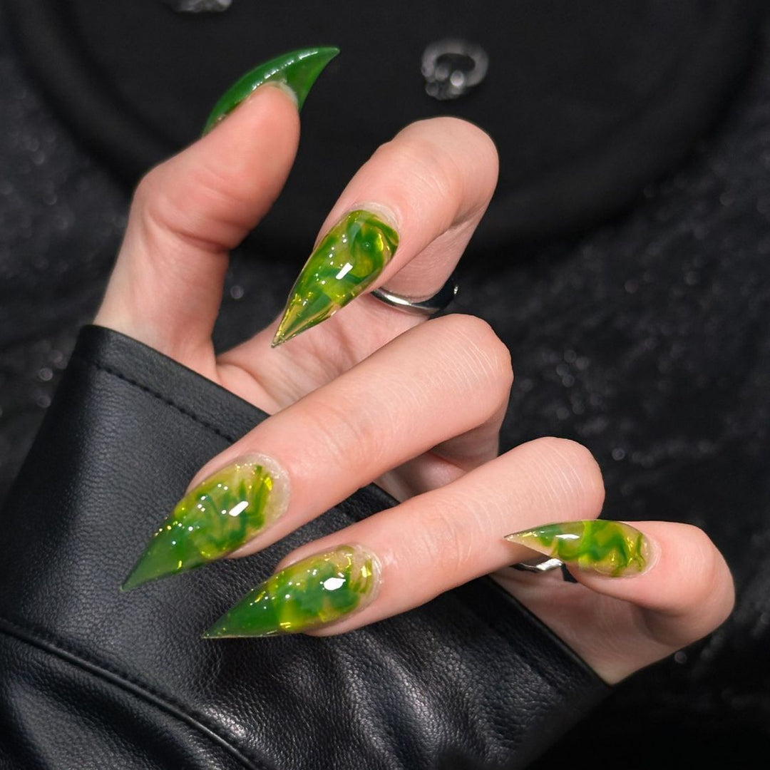 Artistic Stiletto Press-On Nails with Unique Marble Design