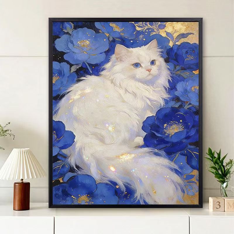 Floral Cat-Themed Wall Art Print Stornfield