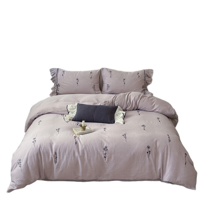 Embroidered Organic Cotton Duvet Cover and Ruffle Pillowcase Set