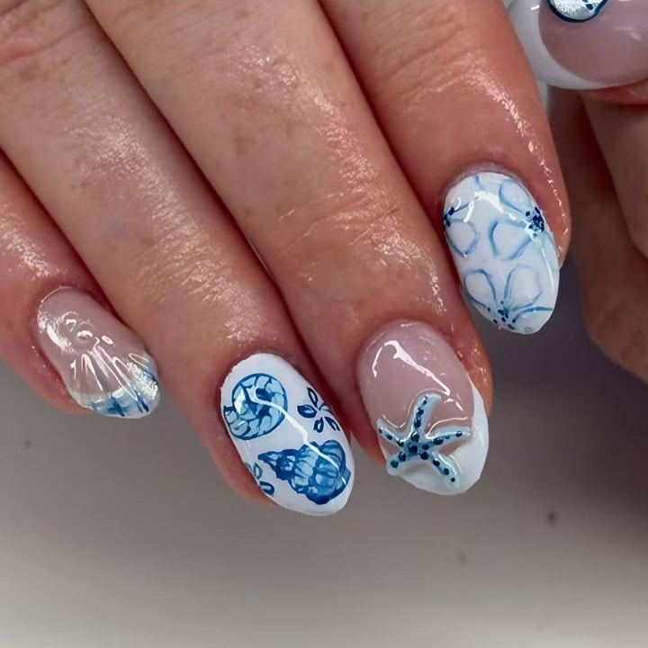 Acrylic nail set with maritime design and creative details Stornfield