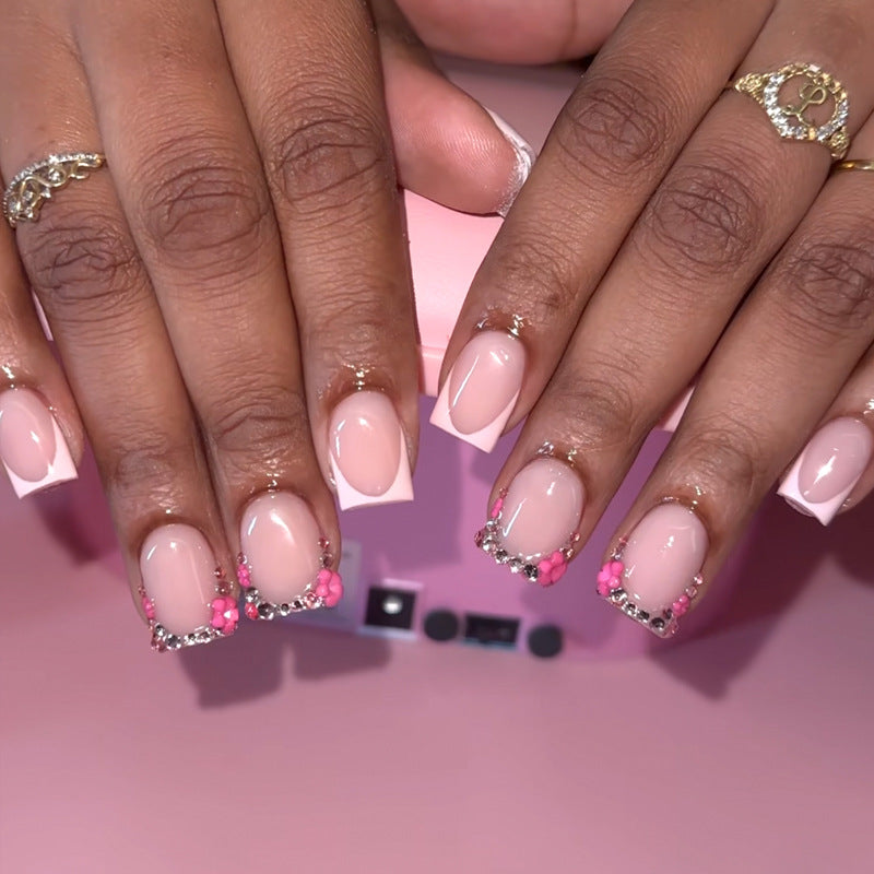 Decorative Rhinestone French Tip Press-On Nails Stornfield