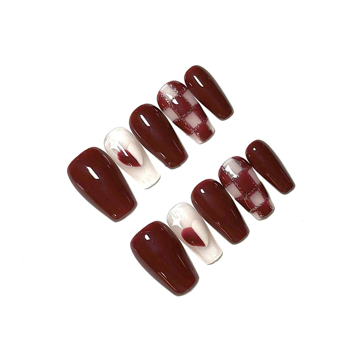 Decorative Heart-Appliqué Press-On Nail Set