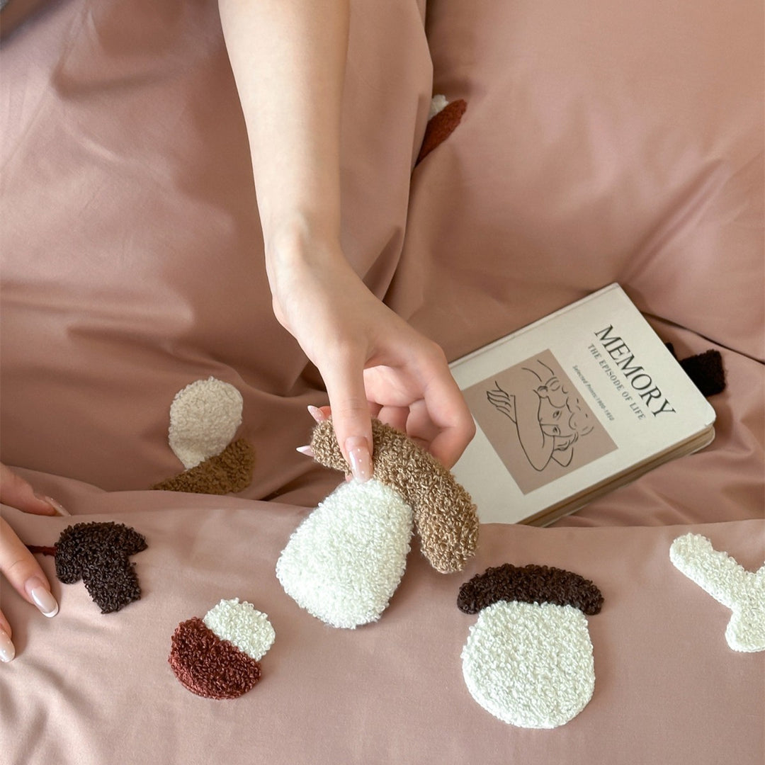 Embroidered Tufted Mushroom Duvet Cover Set with Piped Edge
