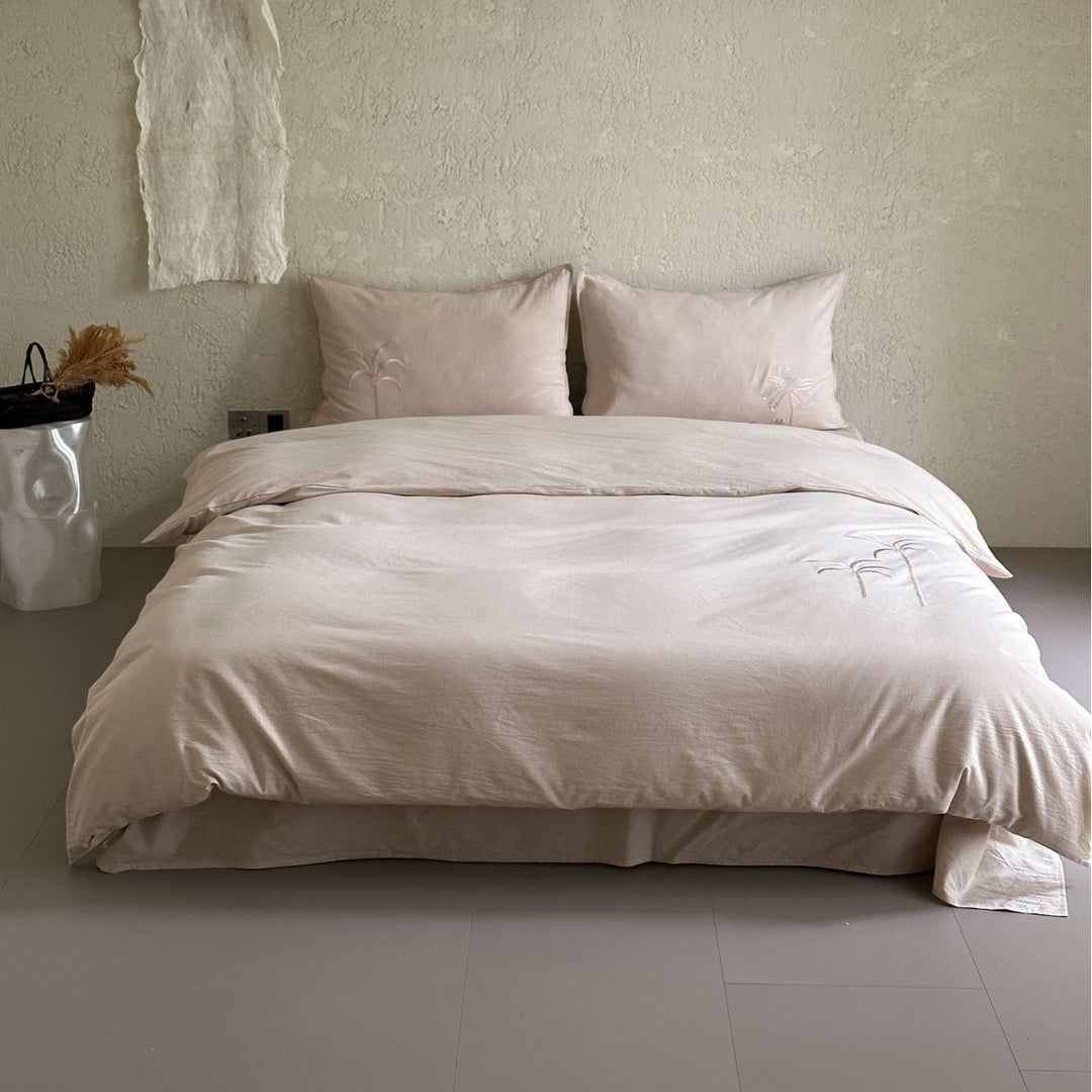Ruffled Embroidered Cotton Duvet Cover Set with Pillow Shams