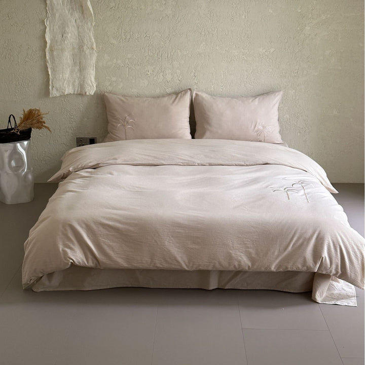 Ruffled Embroidered Cotton Duvet Cover Set with Pillow Shams