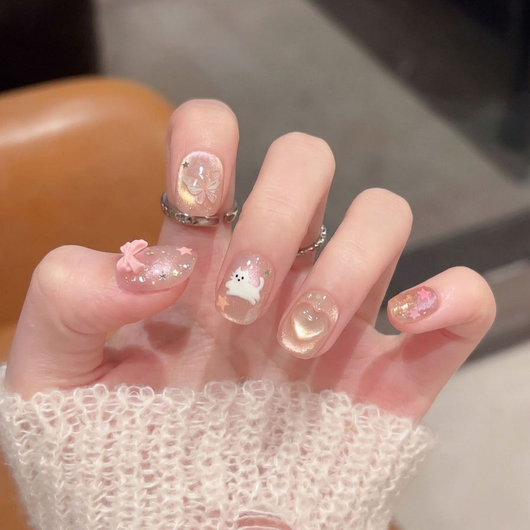 Artistic Stiletto Press-On Nail Set with Unique Design Elements Stornfield