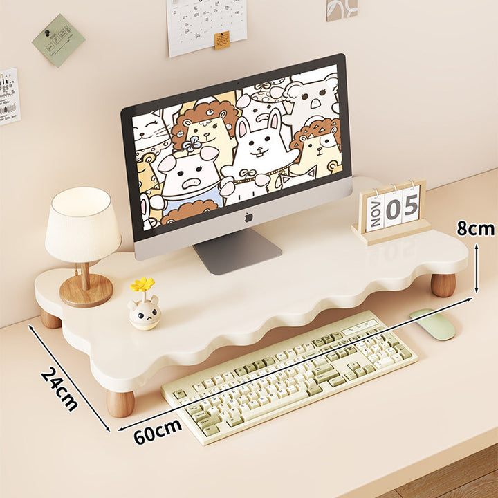 Solid Wood Monitor Riser with Tiered Desk Organizer and Cable Management