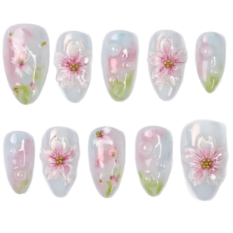 Artistic Floral and Star-Embellished Press-On Nail Set Stornfield