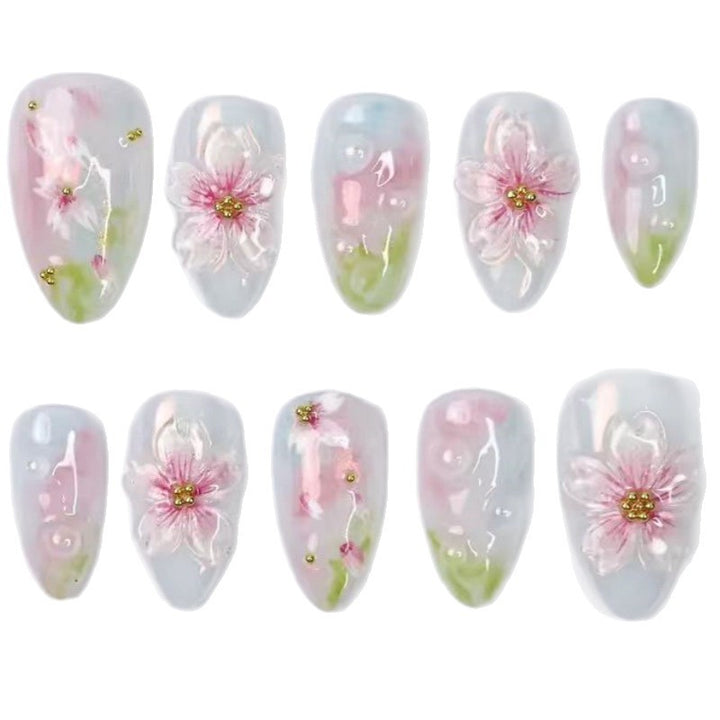 Artistic Floral and Star-Embellished Press-On Nail Set Stornfield