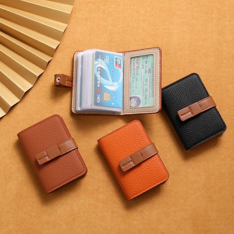 Textured Leather Card Holder with Secure Closure