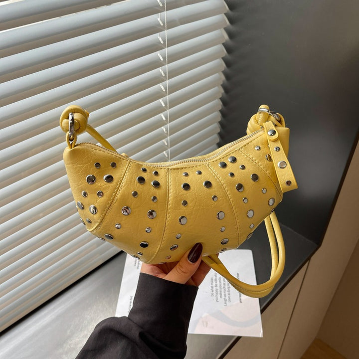 Studded Textured Leather Handbag