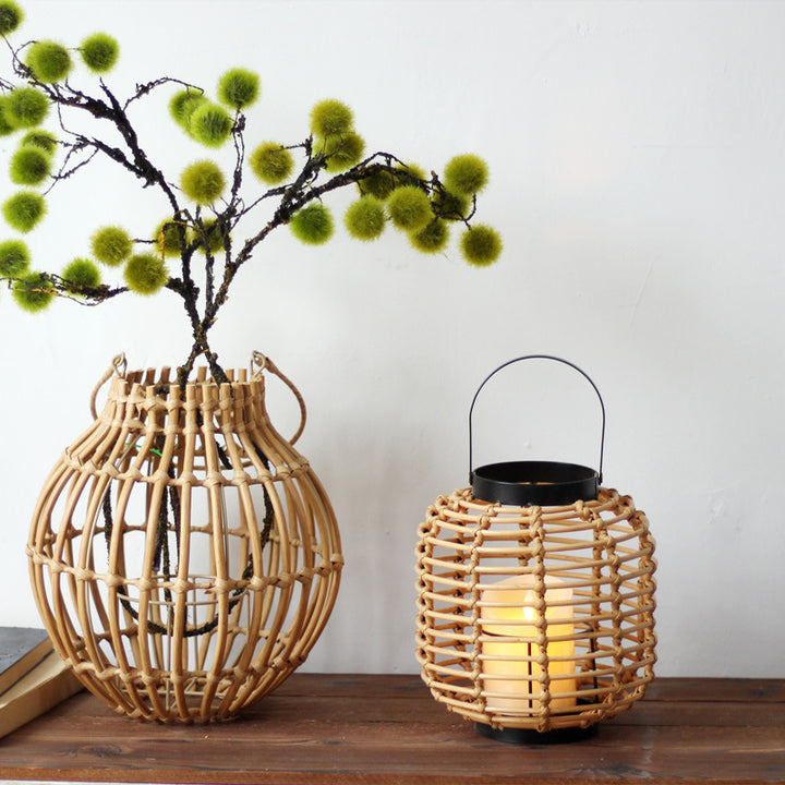 Decorative lantern made of braided rattan Stornfield