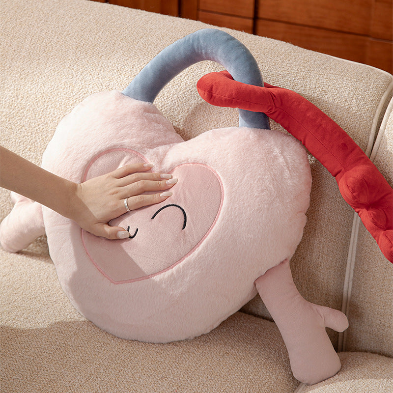 Plush heart cuddle pillow with sewn-on key motif and cute embroidered face Stornfield