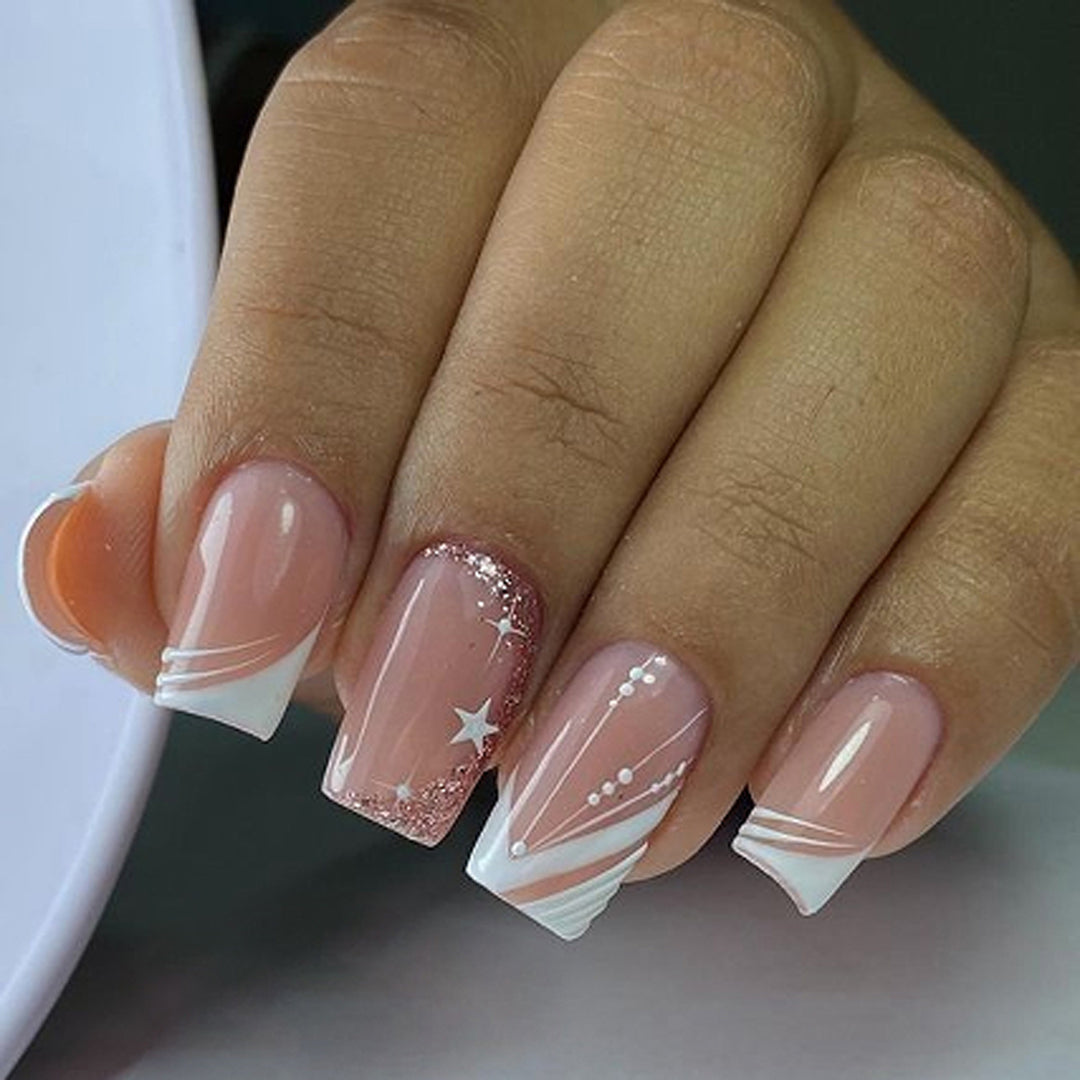 Artful Nail Extensions with Glitter and Star Design Stornfield