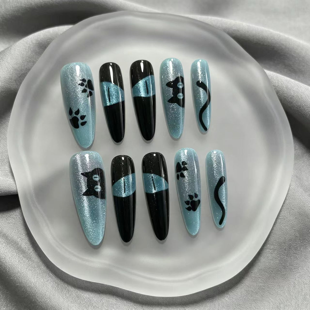 Cat-Themed Press-On Nail Art Stornfield
