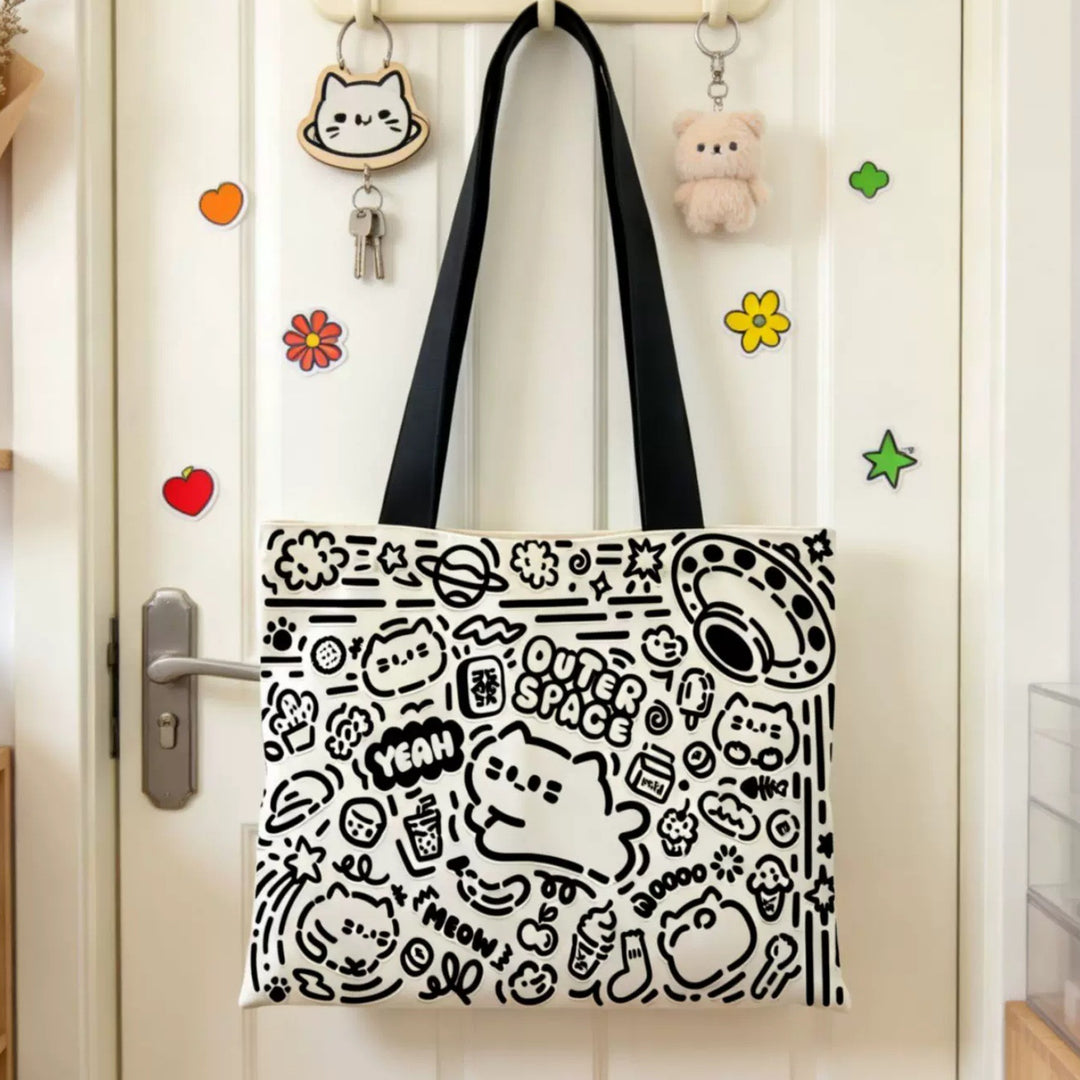 Trendy Illustrated Canvas Tote Bag