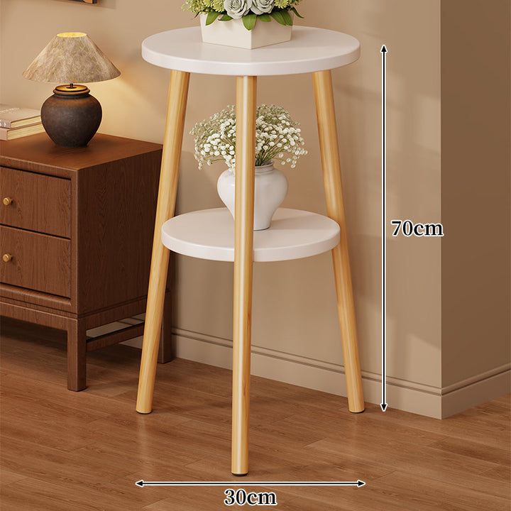 Two-Tier Round Side Table Plant Stand with Solid Wood Tripod Legs