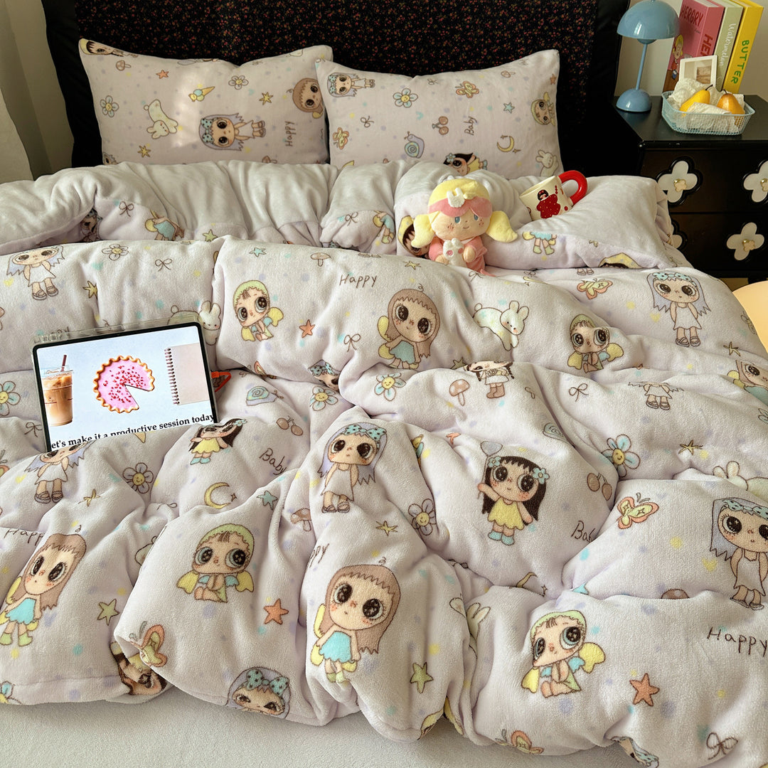 Children's Plush Reversible Teddy Patchwork Comforter Bed Set