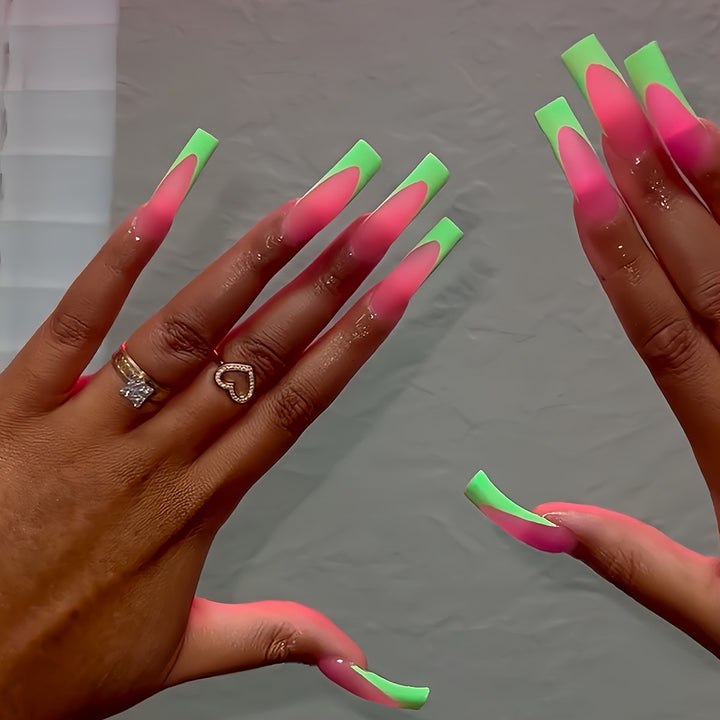 Stylish Long Acrylic Press-On Nails with Gradient Design Stornfield