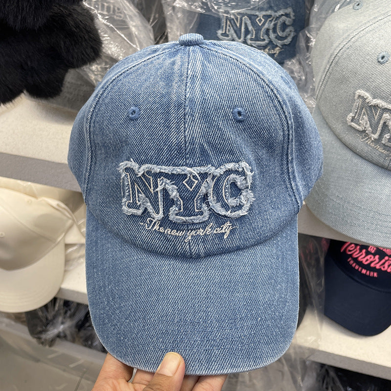 Unisex Distressed Denim Cap with NYC Embroidery Stornfield