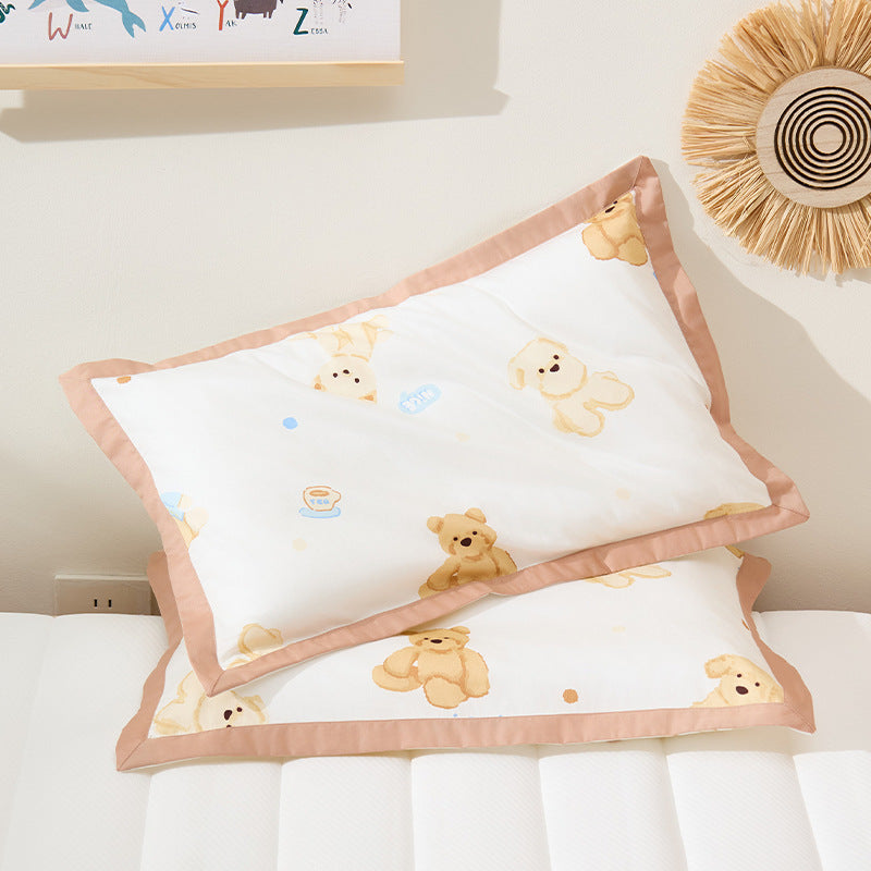 Kids Cotton Pillowcase Set Nautical Whale Print with Blue Contrast Border