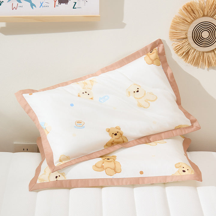Kids Cotton Pillowcase Set Nautical Whale Print with Blue Contrast Border