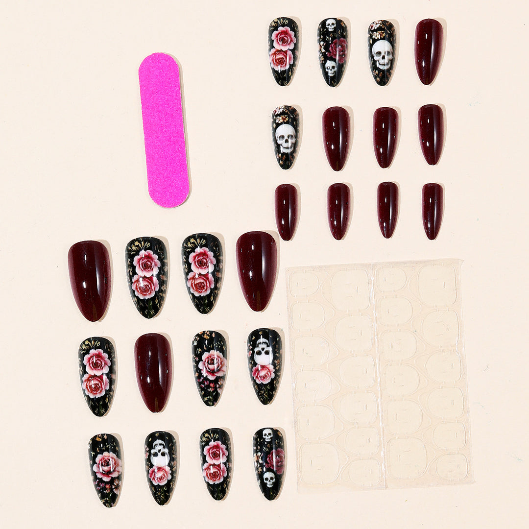 Gothic Floral and Skull Accent Nail Art Extensions Stornfield