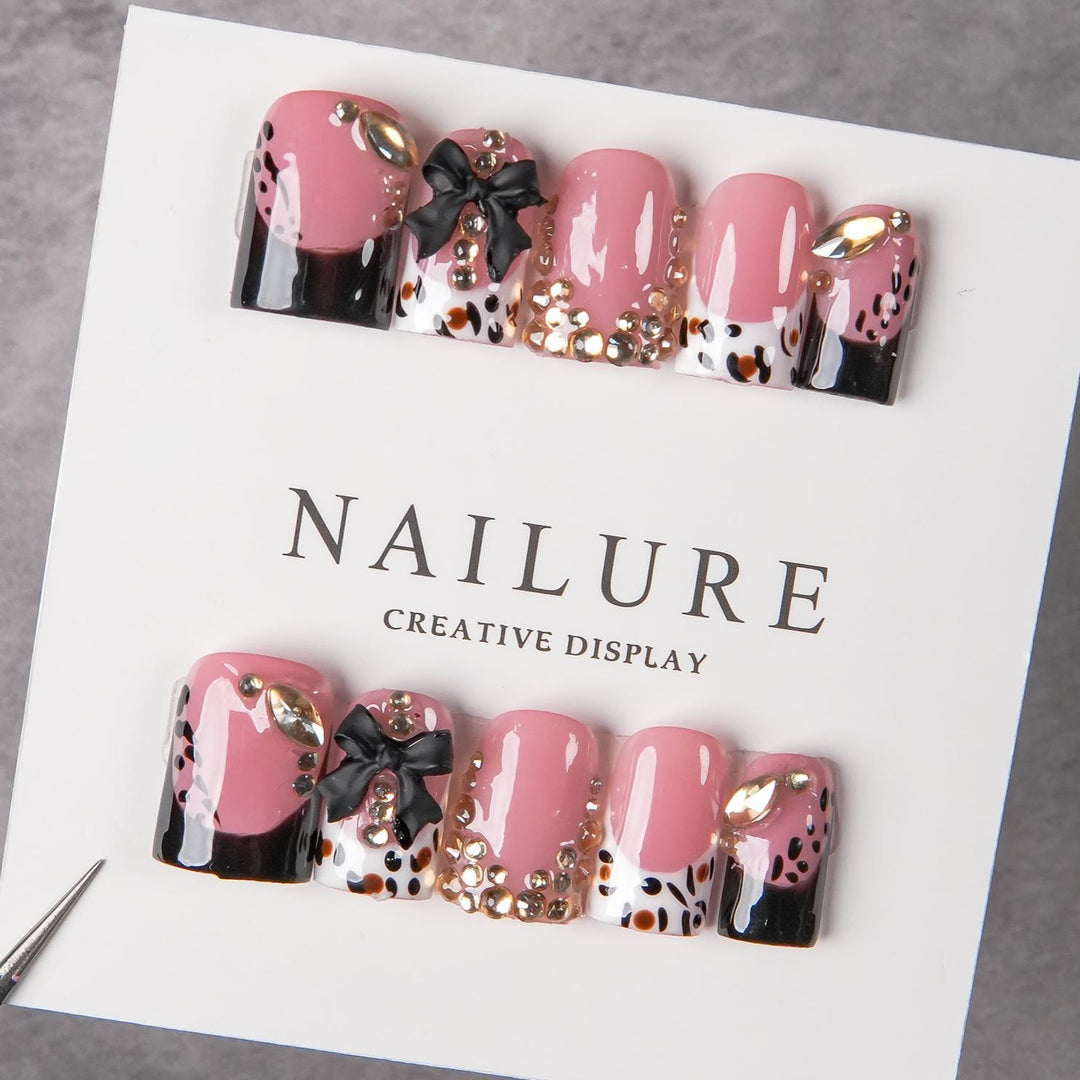 Decorative Press-On Nail Art with Gem Accents