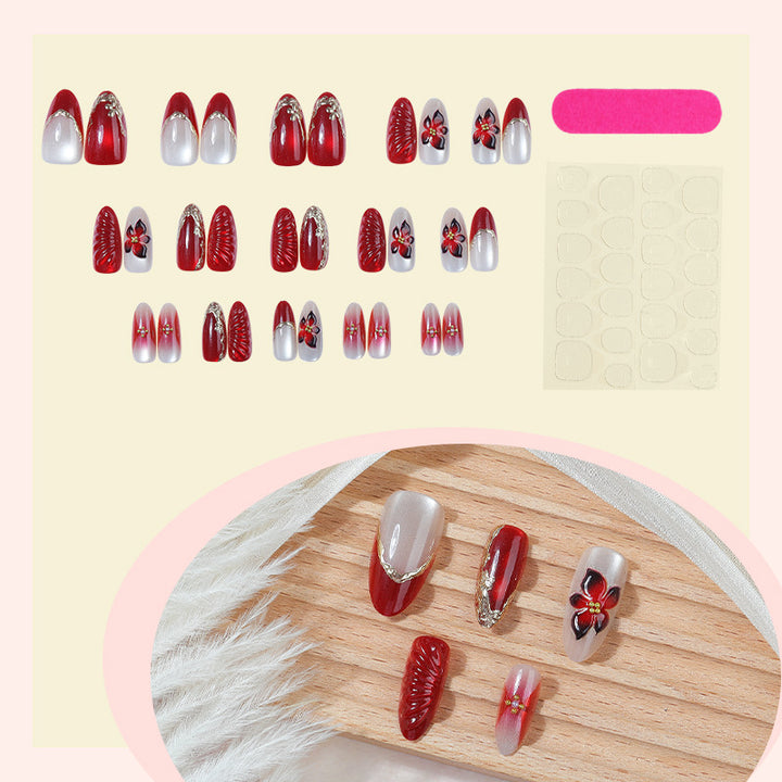Decorative Press-On Nail Art Set with Floral and Glossy Accents Stornfield
