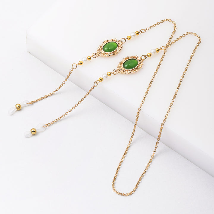 Elegant Pearl and Green Stone Drop Earrings Stornfield