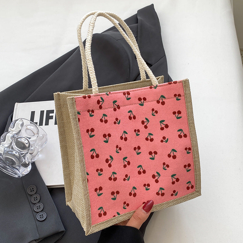 Floral Print Jute Tote Bag