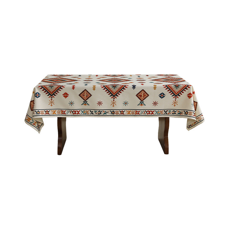 Woven cotton-linen tablecloth with paisley print and decorative border