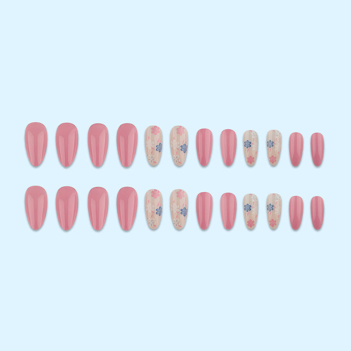 Stylish almond-shaped artificial nails with floral patterns Stornfield