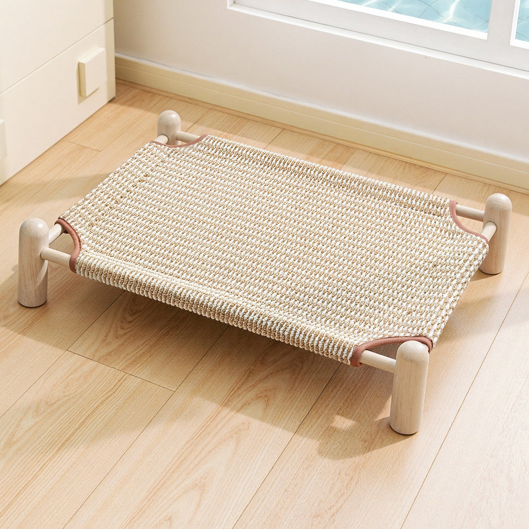 Unisex nan raised wooden pet bed with breathable, woven cover Stornfield