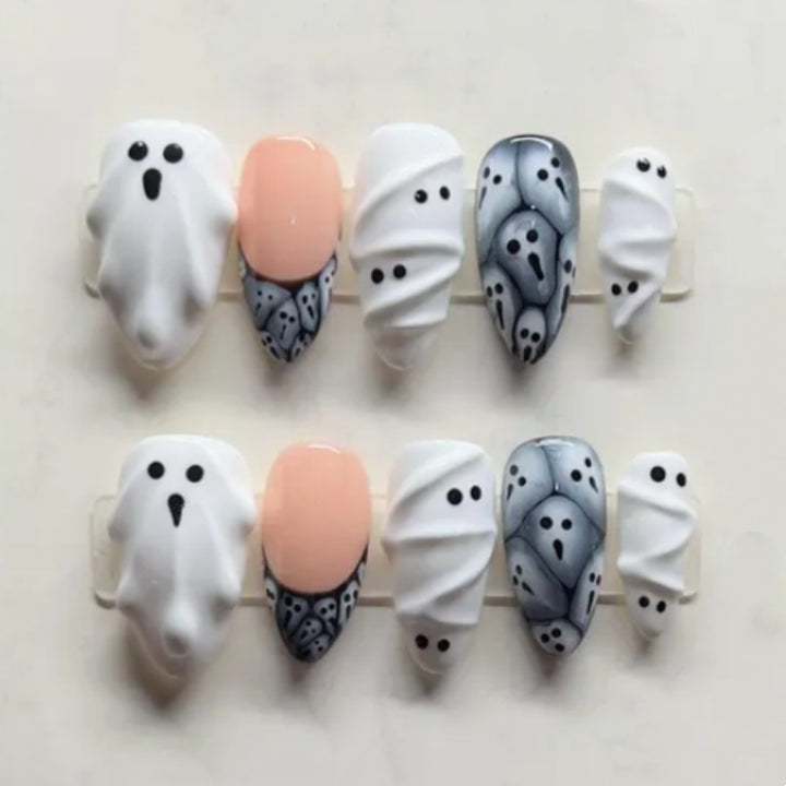 Artistic Ghost-Themed Press-On Nail Set Stornfield