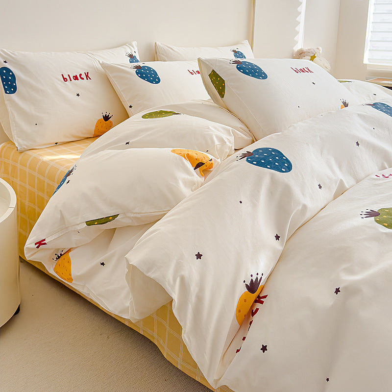 Rose-Print Cotton Sateen Duvet Cover Ensemble with Hypoallergenic Down-Alternative Comforter