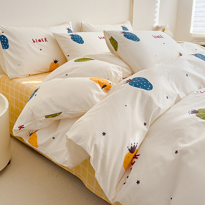 Rose-Print Cotton Sateen Duvet Cover Ensemble with Hypoallergenic Down-Alternative Comforter
