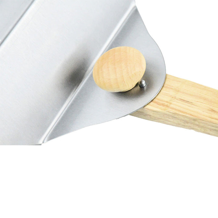 large round stainless steel pizza paddle with beveled edge and full-length wooden handle Stornfield