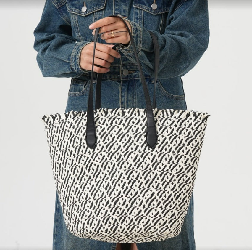 Multifunctional Basket Shopper with Elegant Leather Handles Stornfield